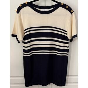 Vintage Liz Claiborne Collection Blue/Ivory Striped Short Sleeve Sweater Size M